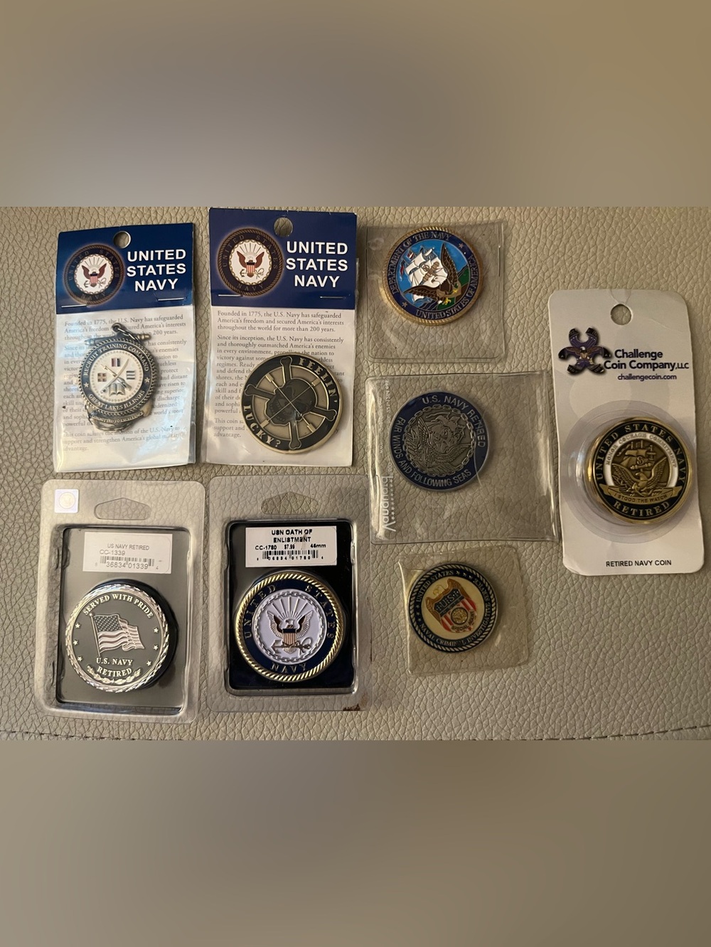 Navy Challenge Coin Collection - Silver and Gold Accents